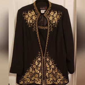 Studio B Vintage Black, Gold silk thread Embroidery floral Beaded Blazer